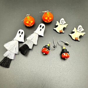 Fall Halloween Ghost & Pumpkin Jackolantern Earrings - lot bundle set